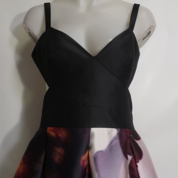 Womens Monique Lhuillier Plum Black Red Strappy V-Neck Floral Maxi Gown Dress 8 - Picture 5 of 15